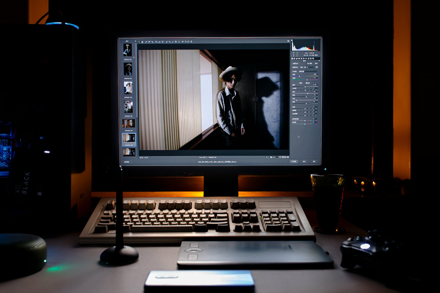Computer workstation with image editing software open.
